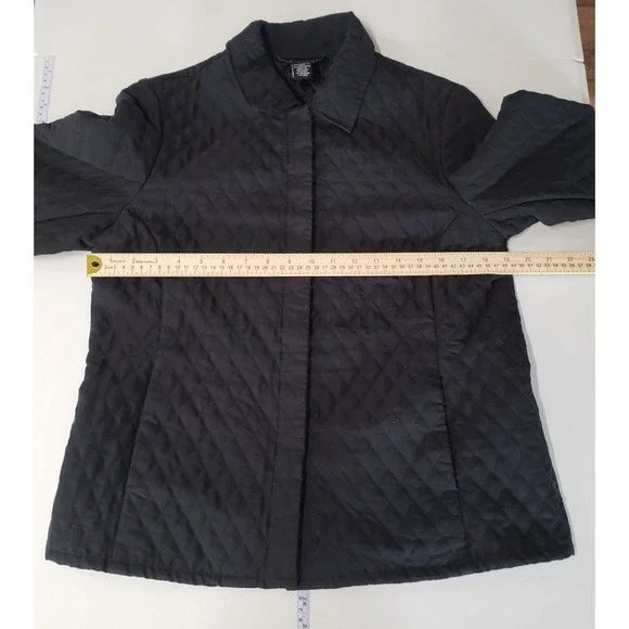 Vintage 90s Quilted Jacket Black Button Front Collared Womens Size 12 Streetwear - Picture 4 of 6